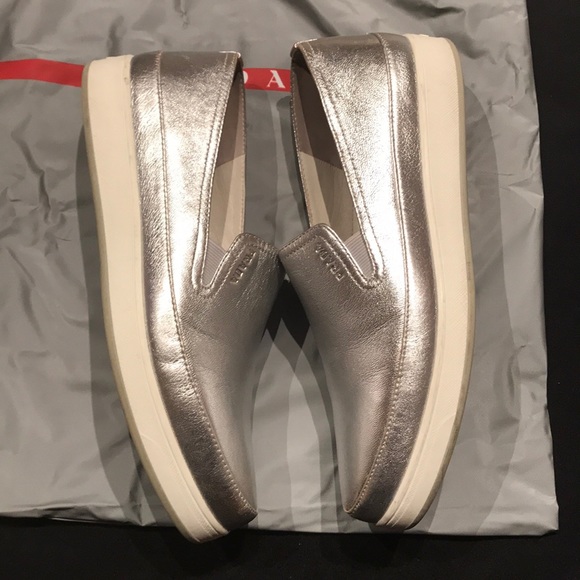 Prada Metallic Silver Slip-On Sneakers - Picture 5 of 6